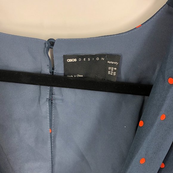 ASOS Design Maternity satin tie front midi dress with button Detail Navy Red 8 - Picture 5 of 8